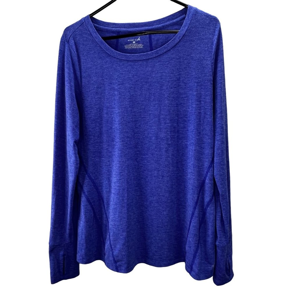 Exertek Athletic Top T Shirt size L Women Thumbholes Purple Blue Workout Yoga